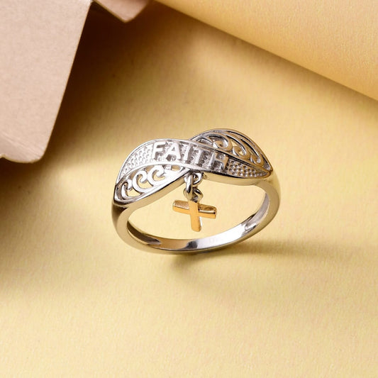 Vermeil Yellow Gold and Platinum Over Sterling Silver Cross Charm Ring 2.40 Grams