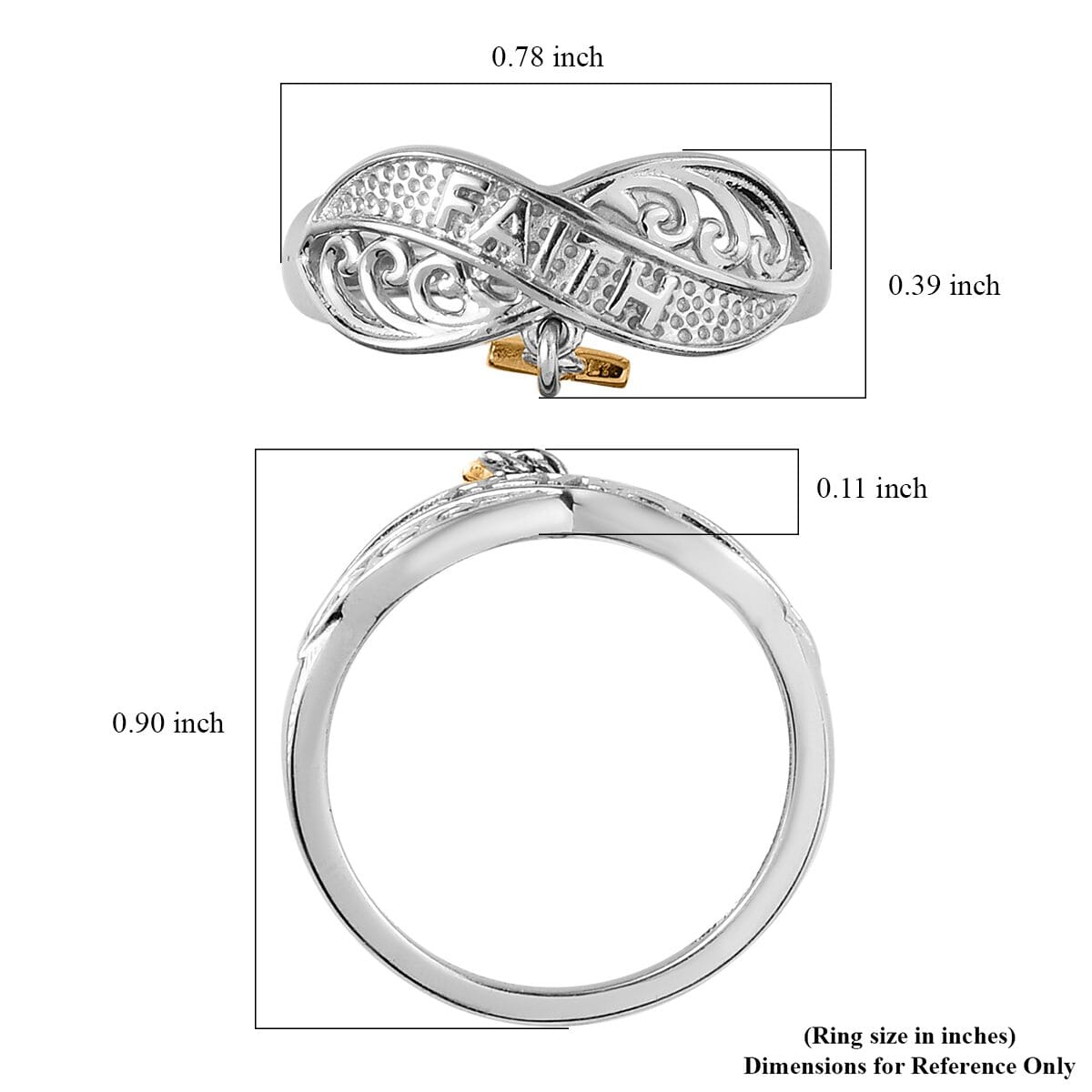 Vermeil Yellow Gold and Platinum Over Sterling Silver Cross Charm Ring 2.40 Grams