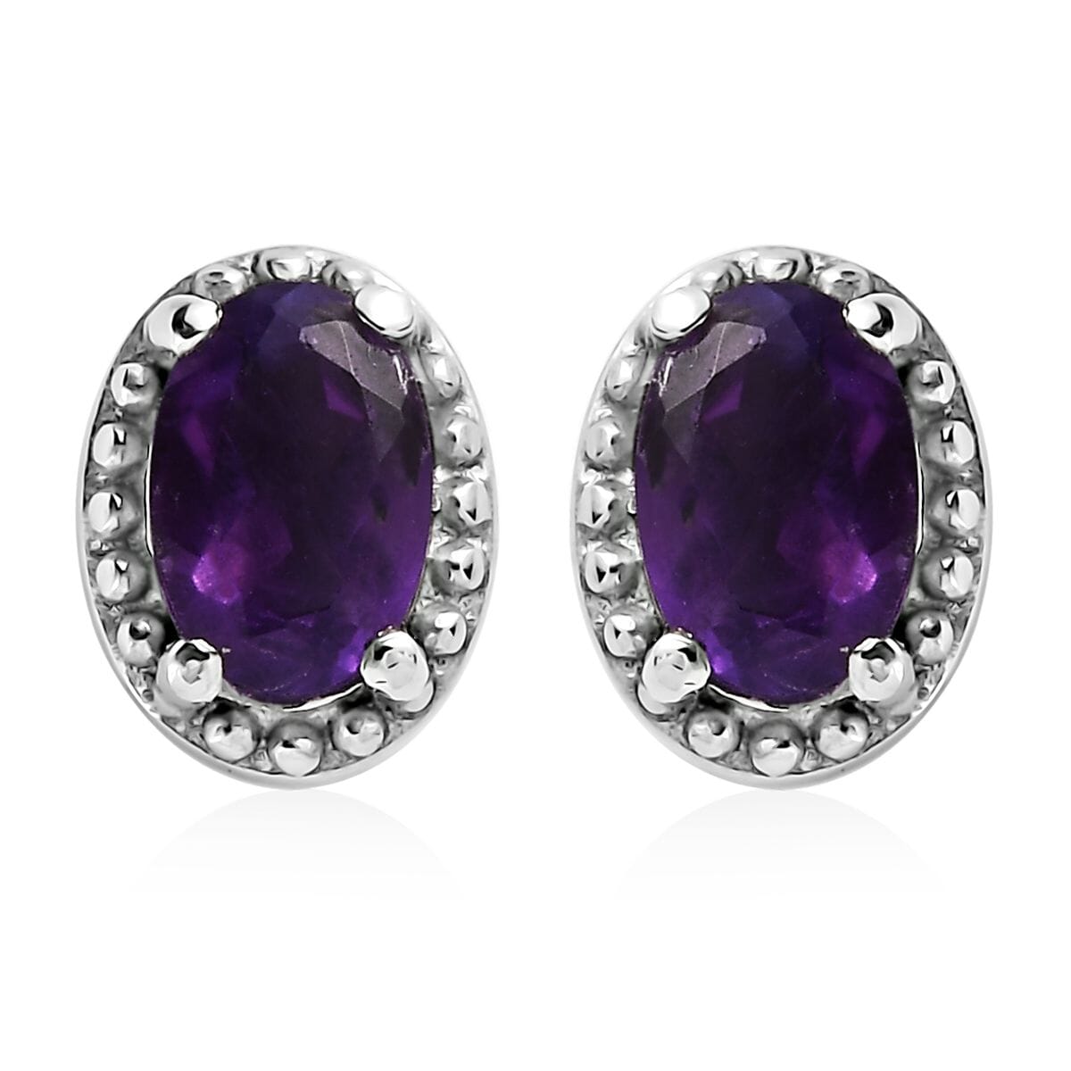 Amethyst Jewelry Set of Bangle Bracelet, 3 Stone Ring, Pendant and Stud Earrings, Stainless Steel Jewelry Set, Gifts For Her 6.25 ctw