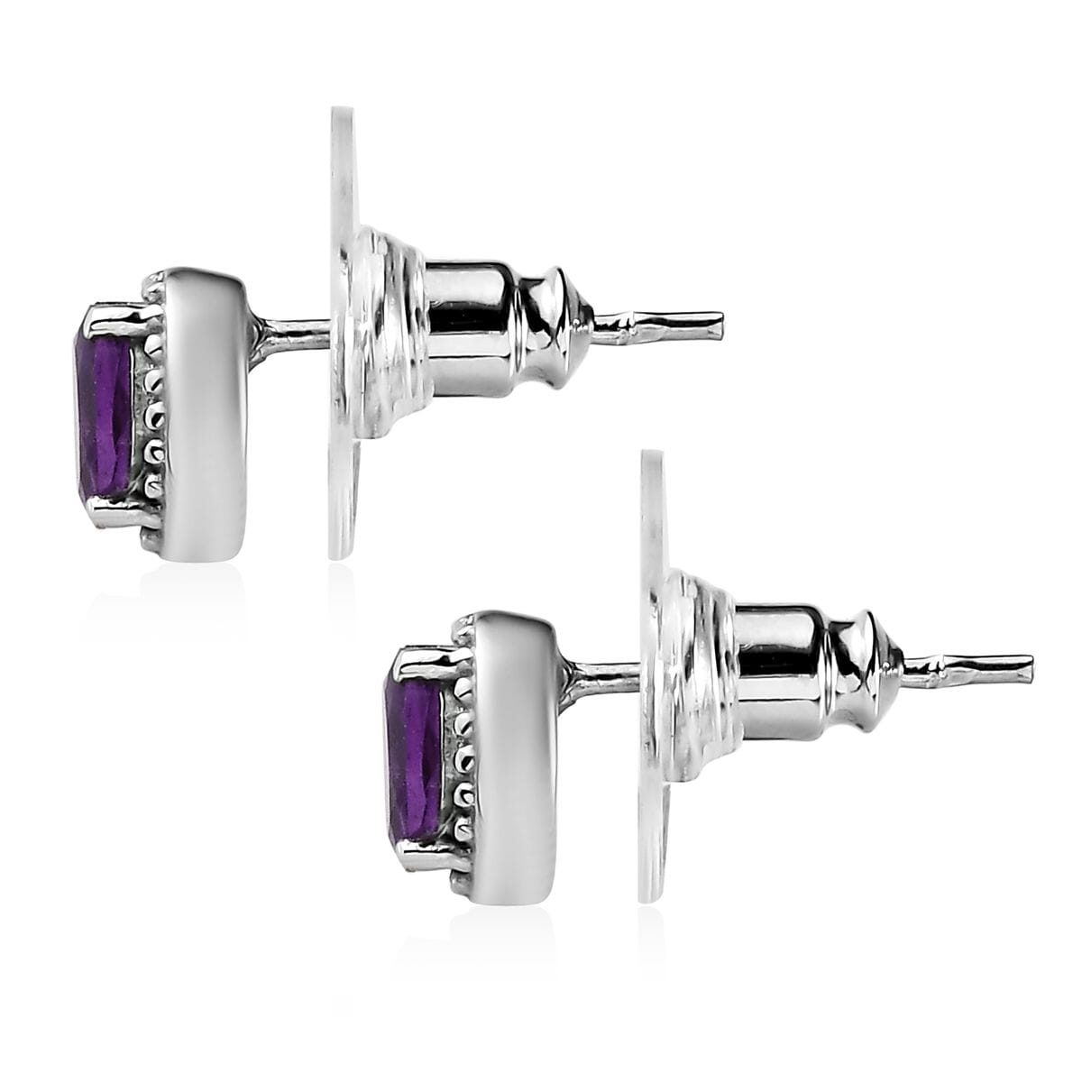 Amethyst Jewelry Set of Bangle Bracelet, 3 Stone Ring, Pendant and Stud Earrings, Stainless Steel Jewelry Set, Gifts For Her 6.25 ctw