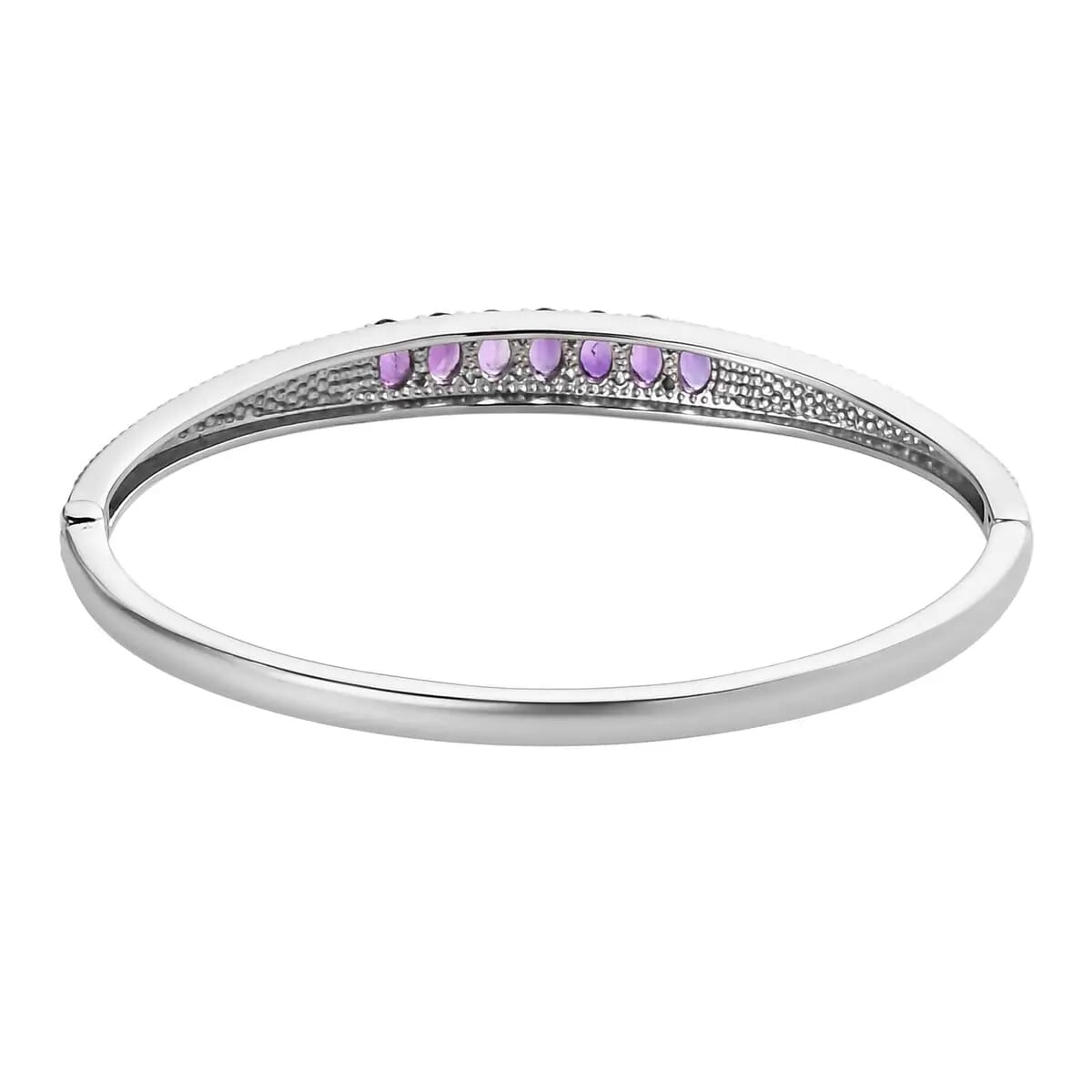 Amethyst Jewelry Set of Bangle Bracelet, 3 Stone Ring, Pendant and Stud Earrings, Stainless Steel Jewelry Set, Gifts For Her 6.25 ctw