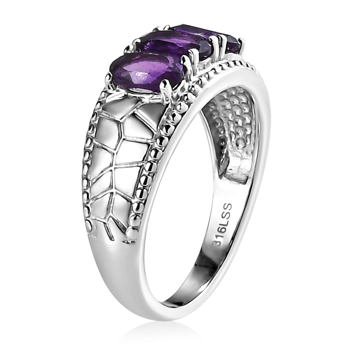 Amethyst Jewelry Set of Bangle Bracelet, 3 Stone Ring, Pendant and Stud Earrings, Stainless Steel Jewelry Set, Gifts For Her 6.25 ctw