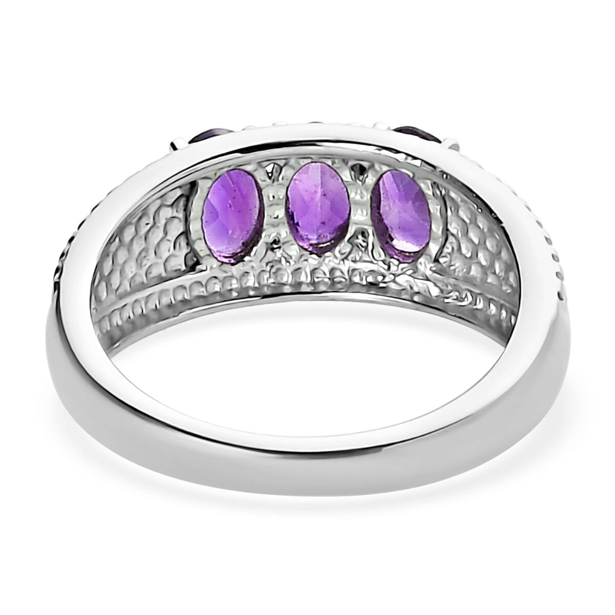 Amethyst Jewelry Set of Bangle Bracelet, 3 Stone Ring, Pendant and Stud Earrings, Stainless Steel Jewelry Set, Gifts For Her 6.25 ctw