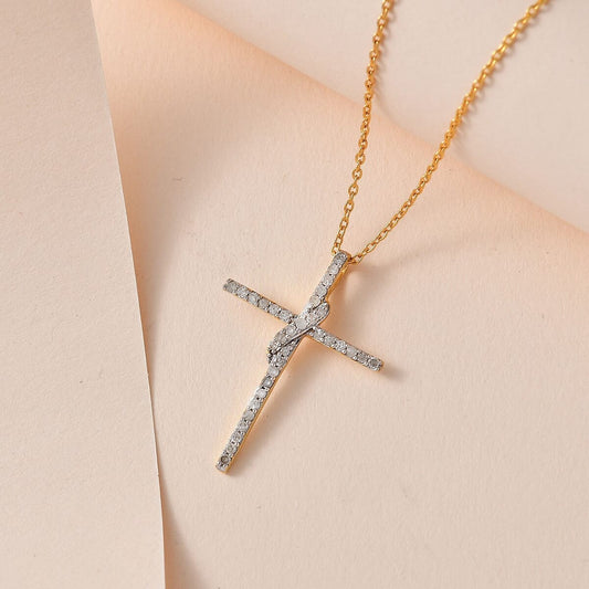 Diamond Cross Pendant Necklace 18 Inches in 14K Yellow Gold Over Sterling Silver 0.33 ctw