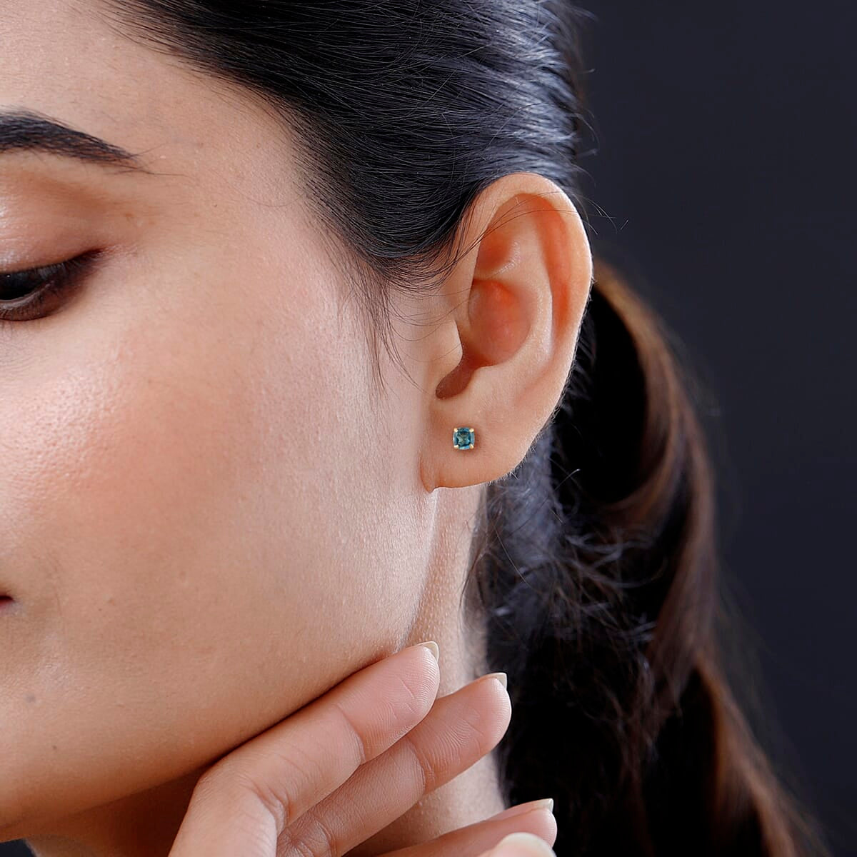 14K Yellow Gold London Blue Topaz Cushion Stud Earrings 0.80 ctw