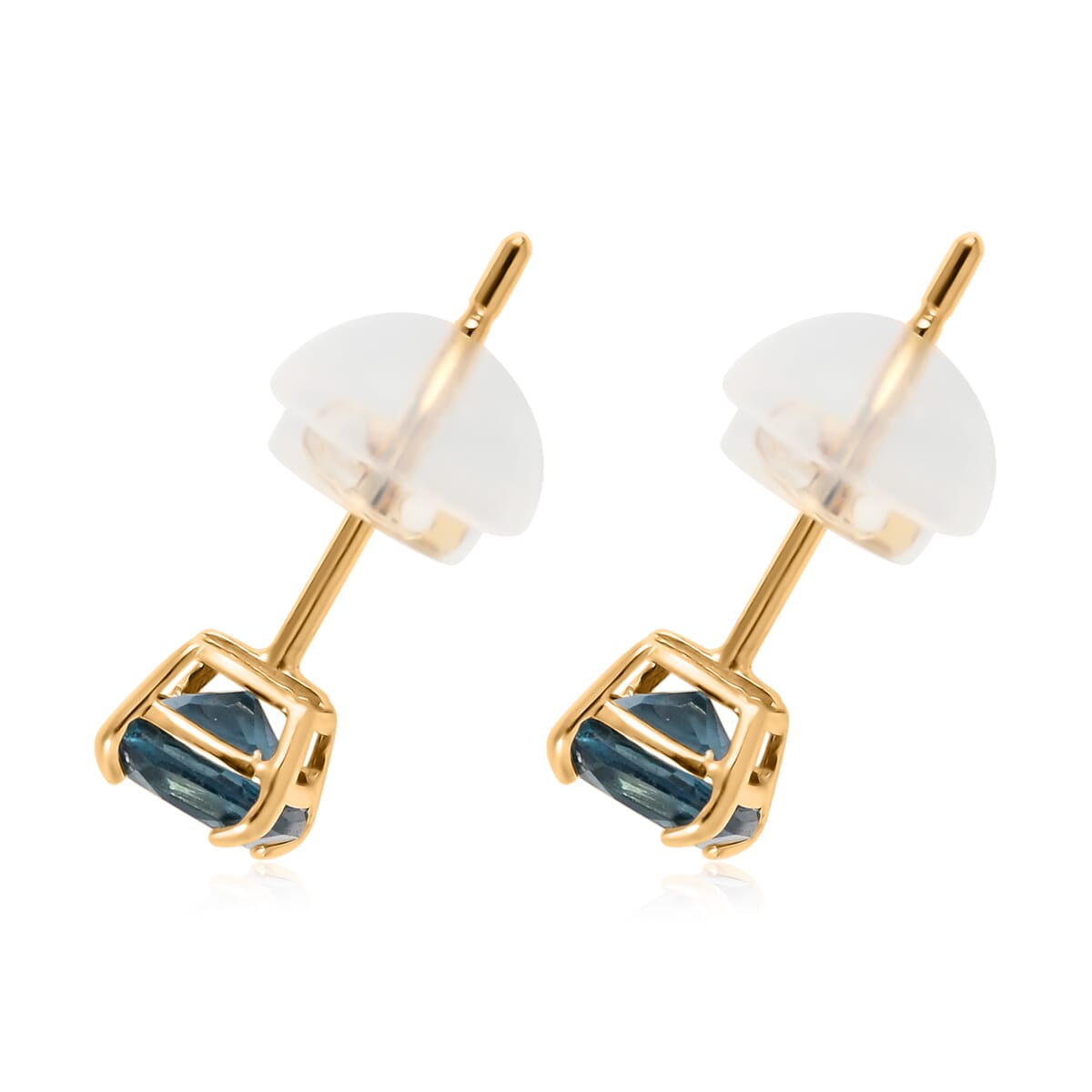 14K Yellow Gold London Blue Topaz Cushion Stud Earrings 0.80 ctw