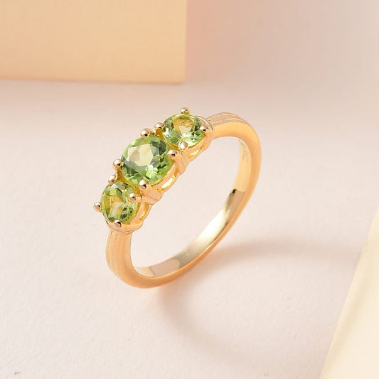 Arizona Peridot 3 Stone Ring in Vermeil Yellow Gold Over Sterling Silver 1.15 ctw