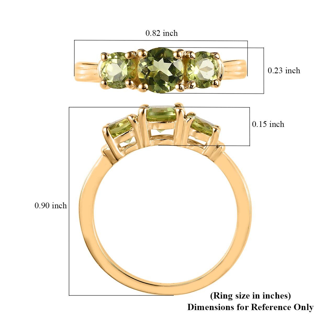 Arizona Peridot 3 Stone Ring in Vermeil Yellow Gold Over Sterling Silver 1.15 ctw