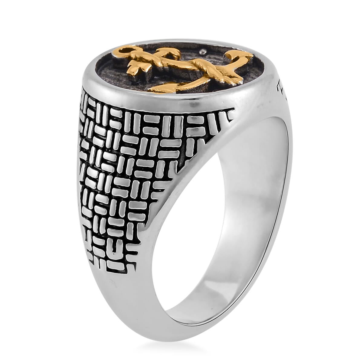 Anchor Carved Men's Ring in Dualtone Stainless Steel