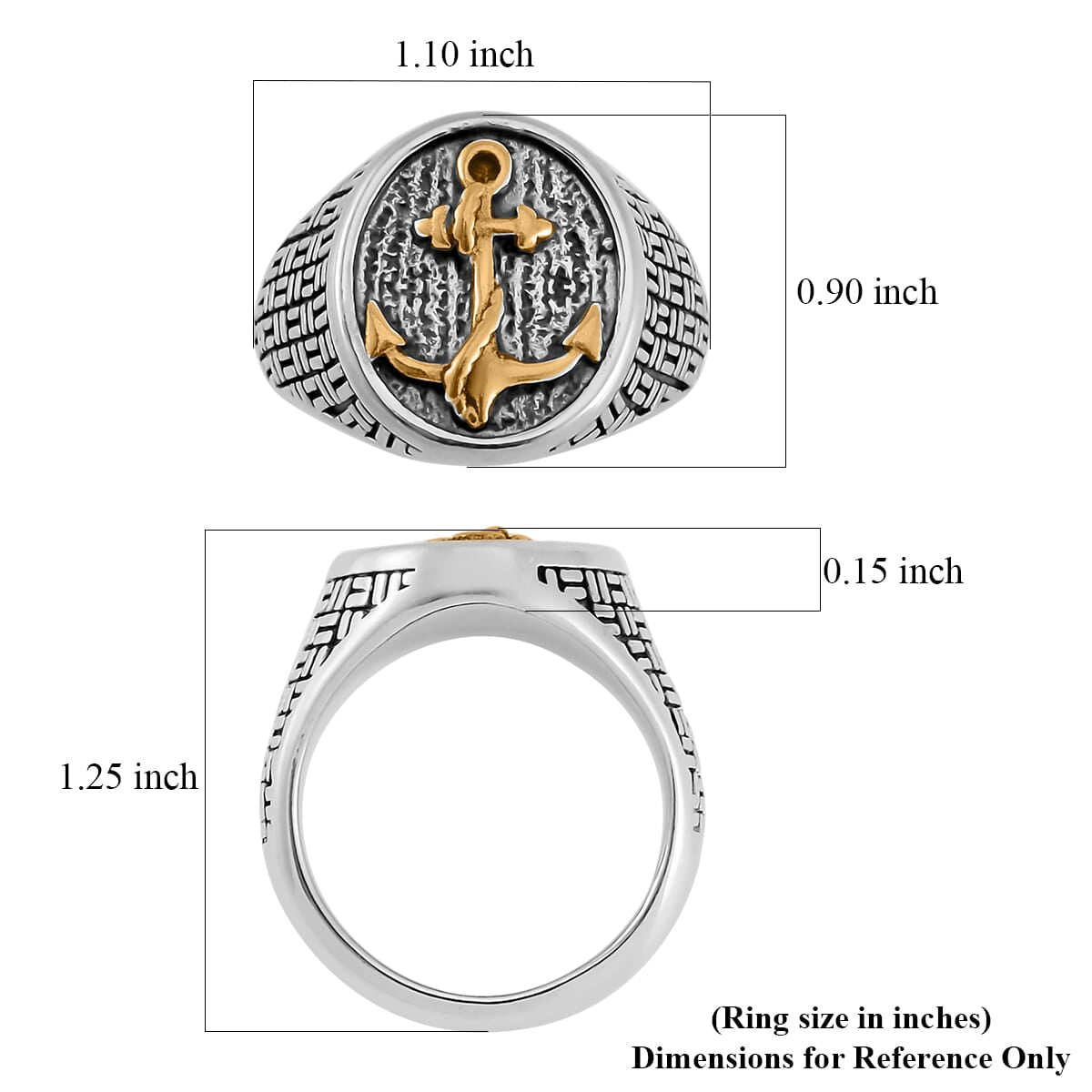 Anchor Carved Men's Ring in Dualtone Stainless Steel