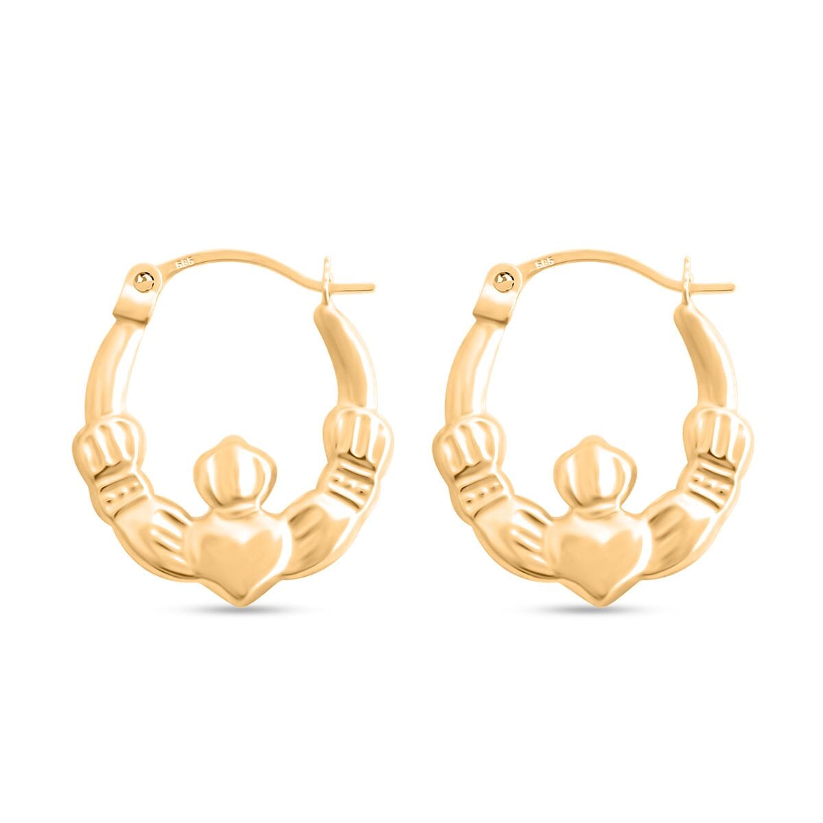 14K Yellow Gold Claddagh Hoop Earrings (0.50 g)