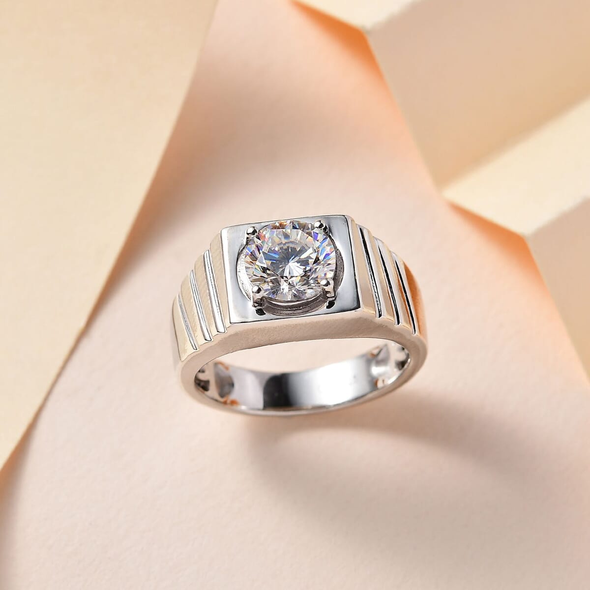 Strontium Titanate Men's Ring in Platinum Over Sterling Silver 3.00 ctw