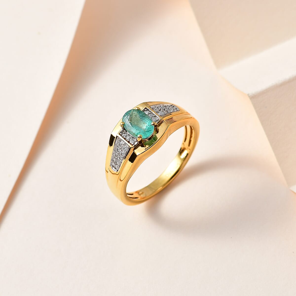 TLV Emerald, Moissanite Ring in Vermeil YG Over Sterling Silver 1.00 ctw