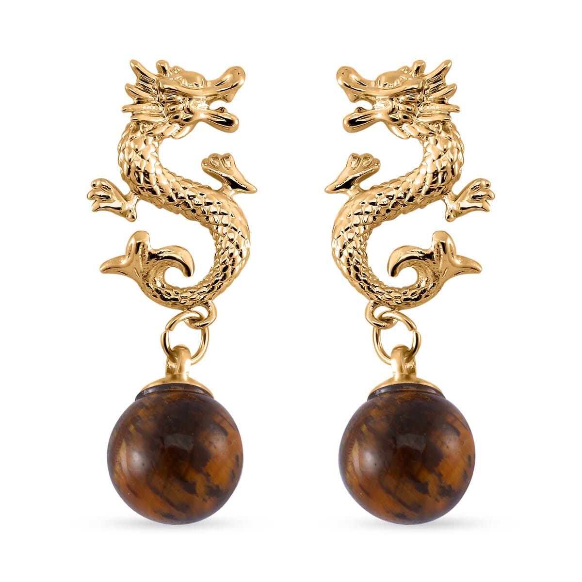 Tigers Eye's Dragon Earrings in Goldtone 15.00 ctw