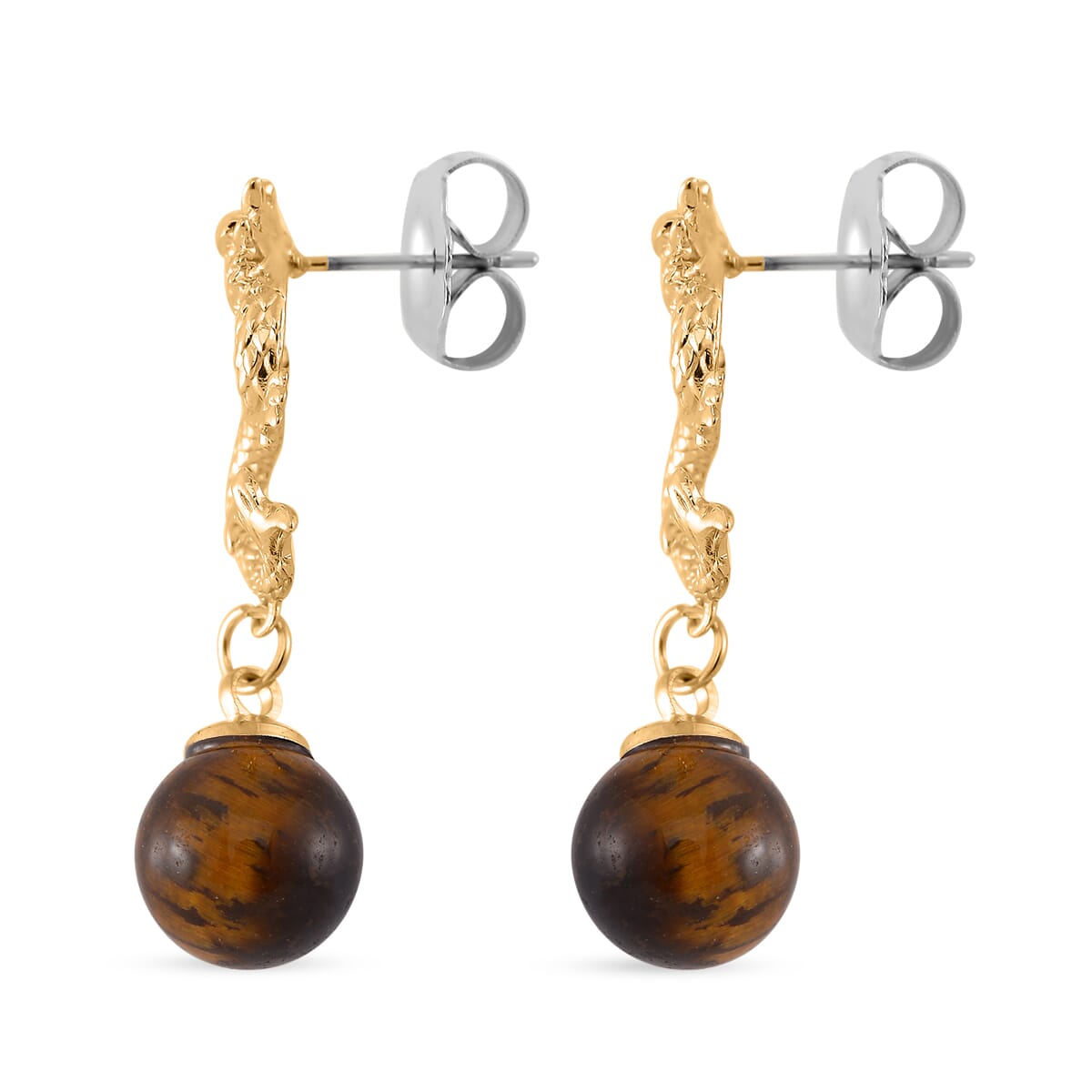 Tigers Eye's Dragon Earrings in Goldtone 15.00 ctw