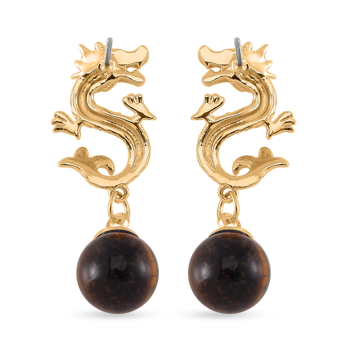 Tigers Eye's Dragon Earrings in Goldtone 15.00 ctw
