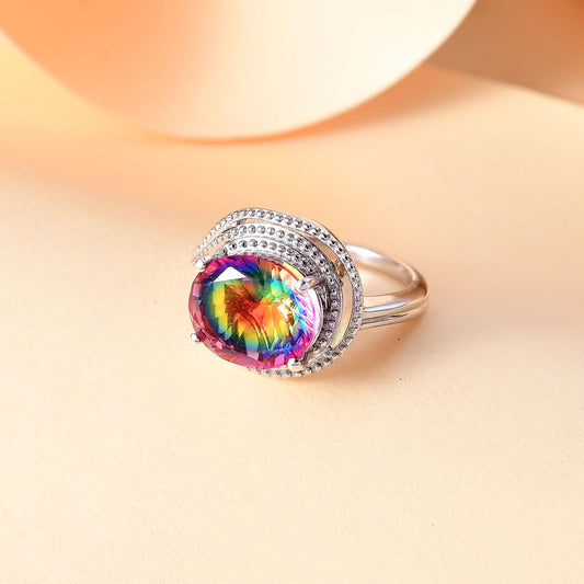 Nebula Quartz Doublet 5.00 ctw Solitaire Ring in Rhodium Over Sterling Silver (Size 9.0)