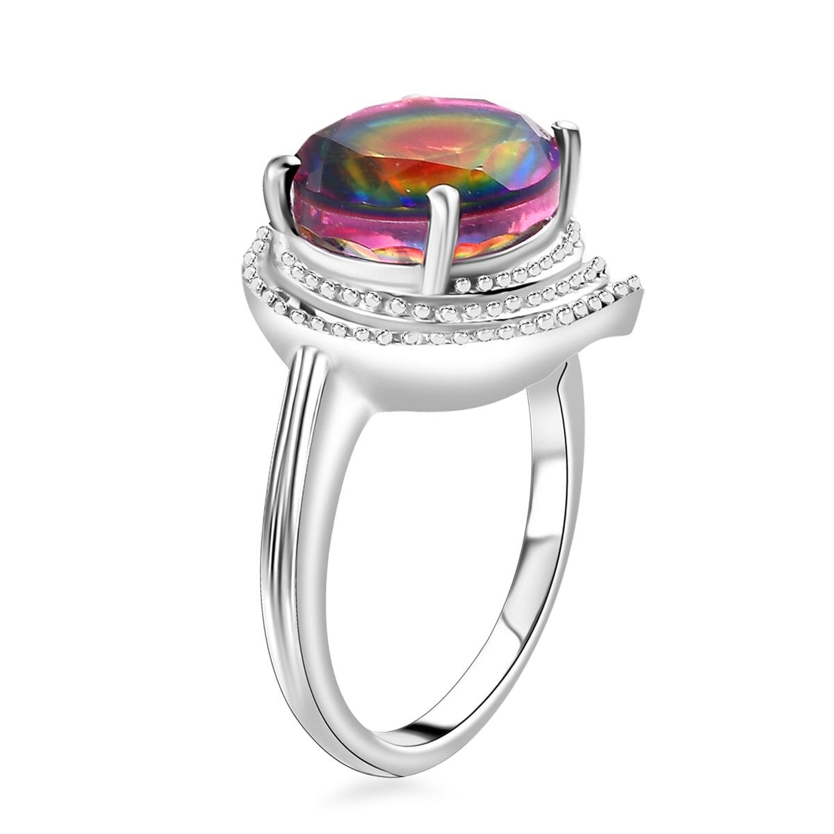 Nebula Quartz Doublet 5.00 ctw Solitaire Ring in Rhodium Over Sterling Silver (Size 9.0)