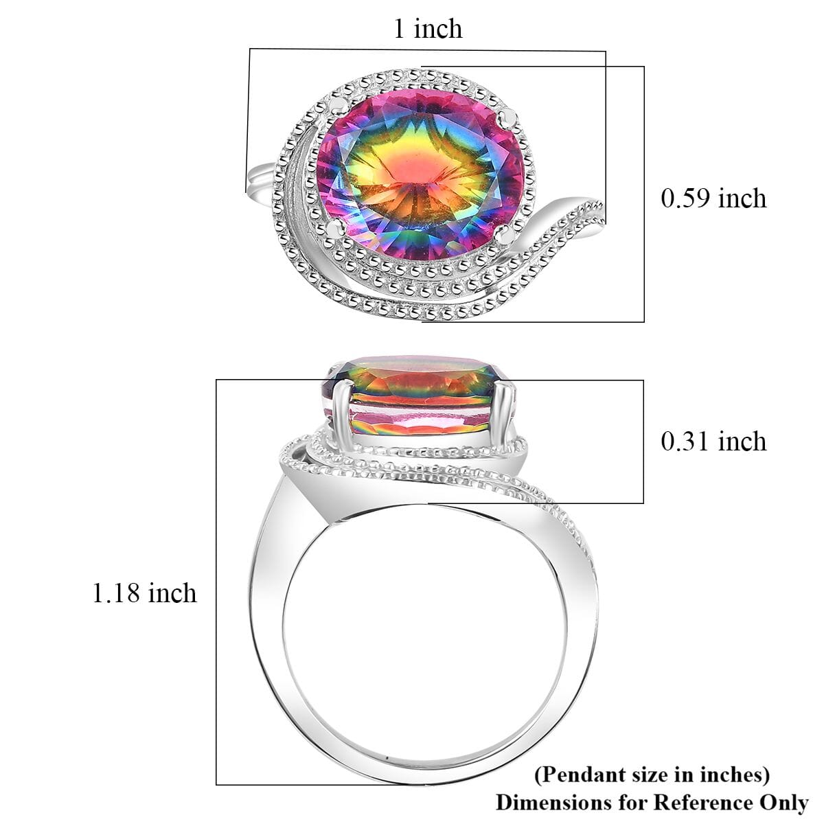Nebula Quartz Doublet 5.00 ctw Solitaire Ring in Rhodium Over Sterling Silver (Size 9.0)