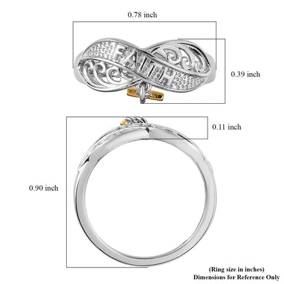 Vermeil Yellow Gold and Platinum Over Sterling Silver Cross Charm Ring 2.40 Grams