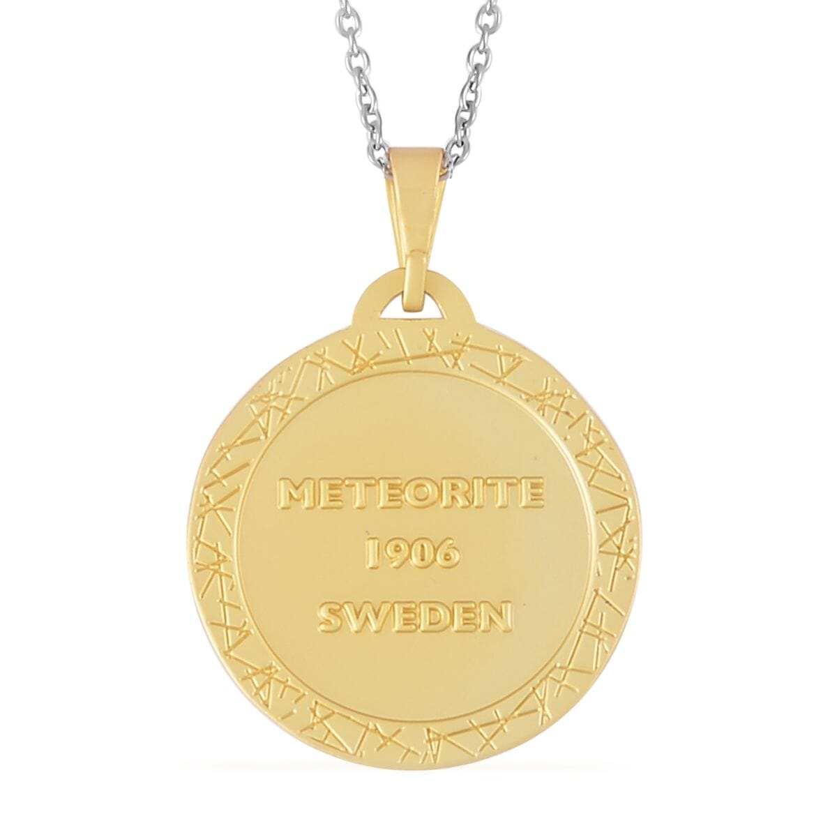 Muonionalusta Marvelous Meteorite Specimen Galaxy Pendant in Goldtone with Stainless Steel Necklace 20 Inches