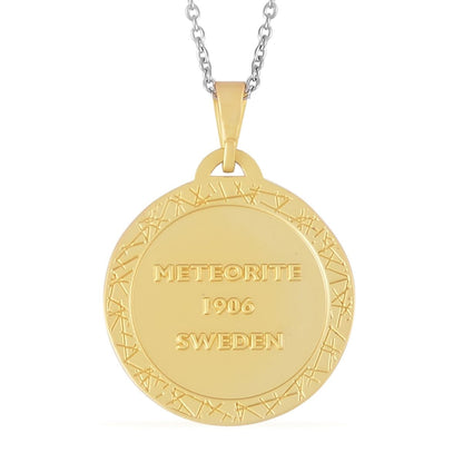 Muonionalusta Marvelous Meteorite Specimen Galaxy Pendant in Goldtone with Stainless Steel Necklace 20 Inches