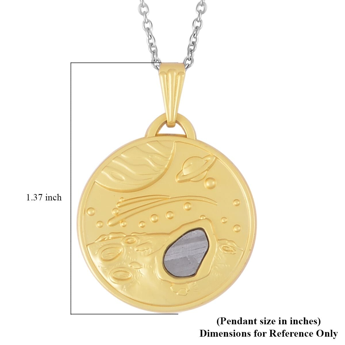 Muonionalusta Marvelous Meteorite Specimen Galaxy Pendant in Goldtone with Stainless Steel Necklace 20 Inches