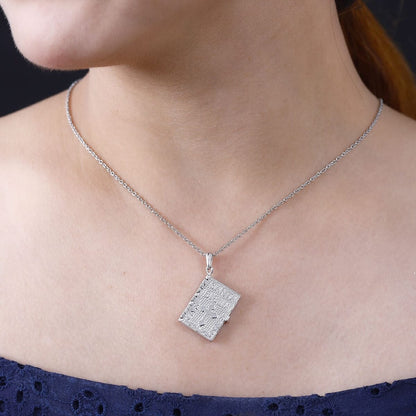 Lords Prayer Pendant in Rhodium Over Sterling Silver 6.65 Grams with Stainless Steel Necklace 20 Inches