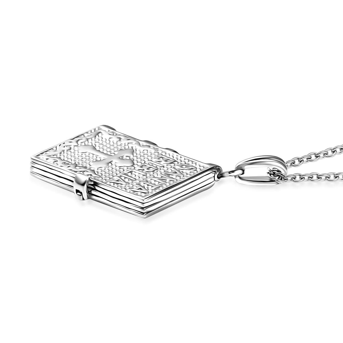 Lords Prayer Pendant in Rhodium Over Sterling Silver 6.65 Grams with Stainless Steel Necklace 20 Inches