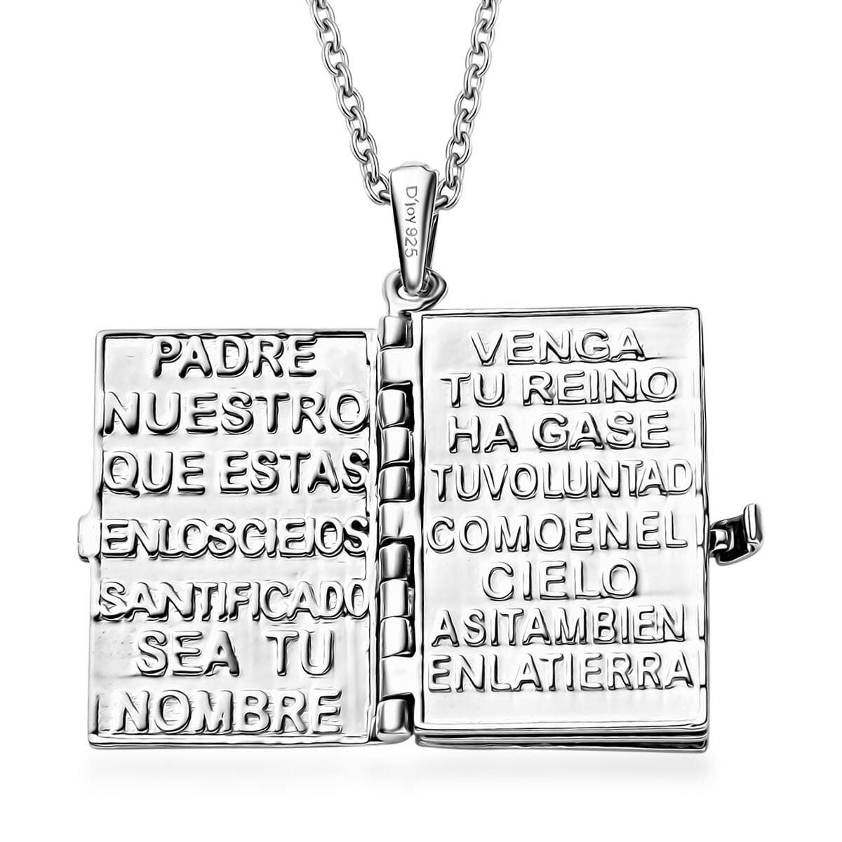 Lords Prayer Pendant in Rhodium Over Sterling Silver 6.65 Grams with Stainless Steel Necklace 20 Inches