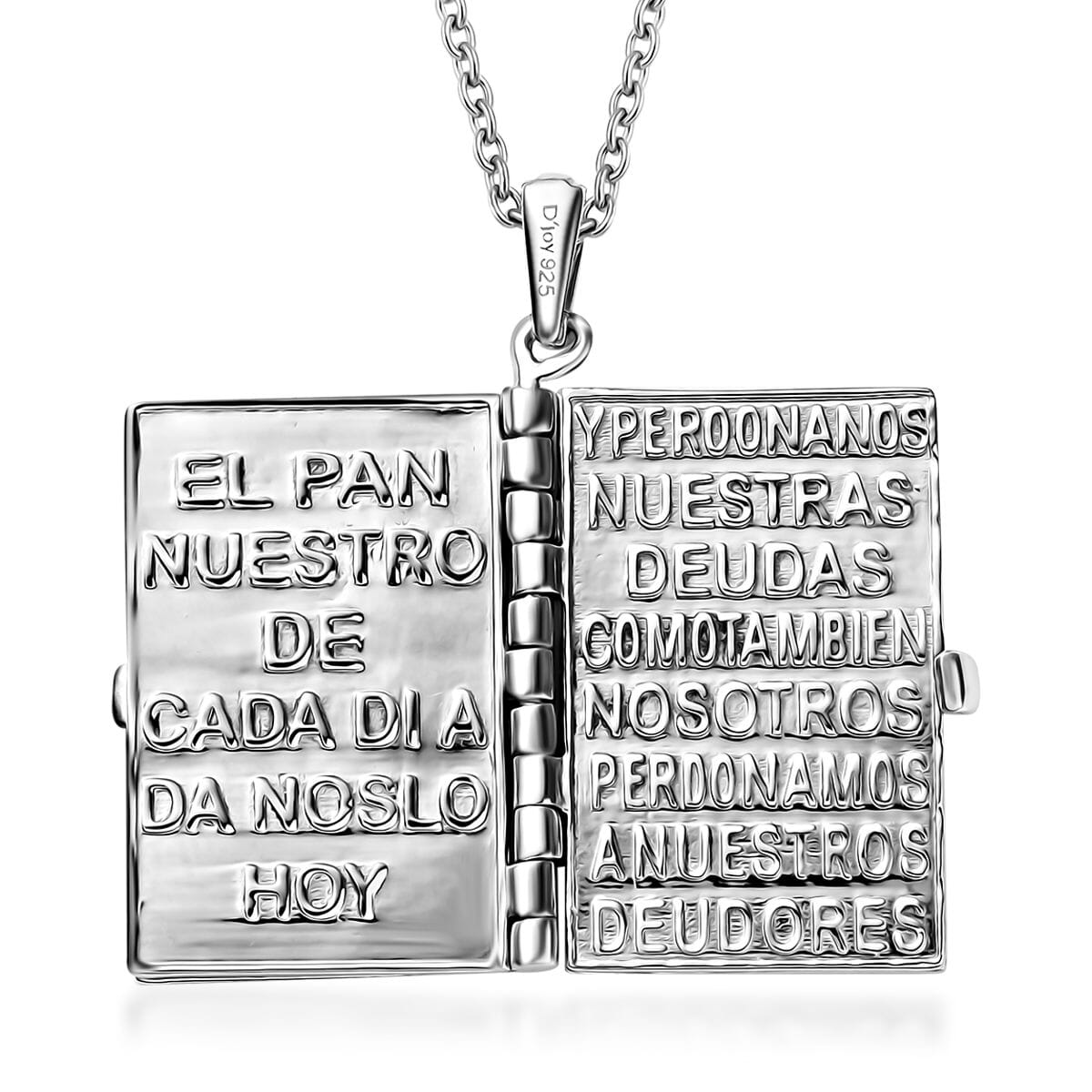 Lords Prayer Pendant in Rhodium Over Sterling Silver 6.65 Grams with Stainless Steel Necklace 20 Inches