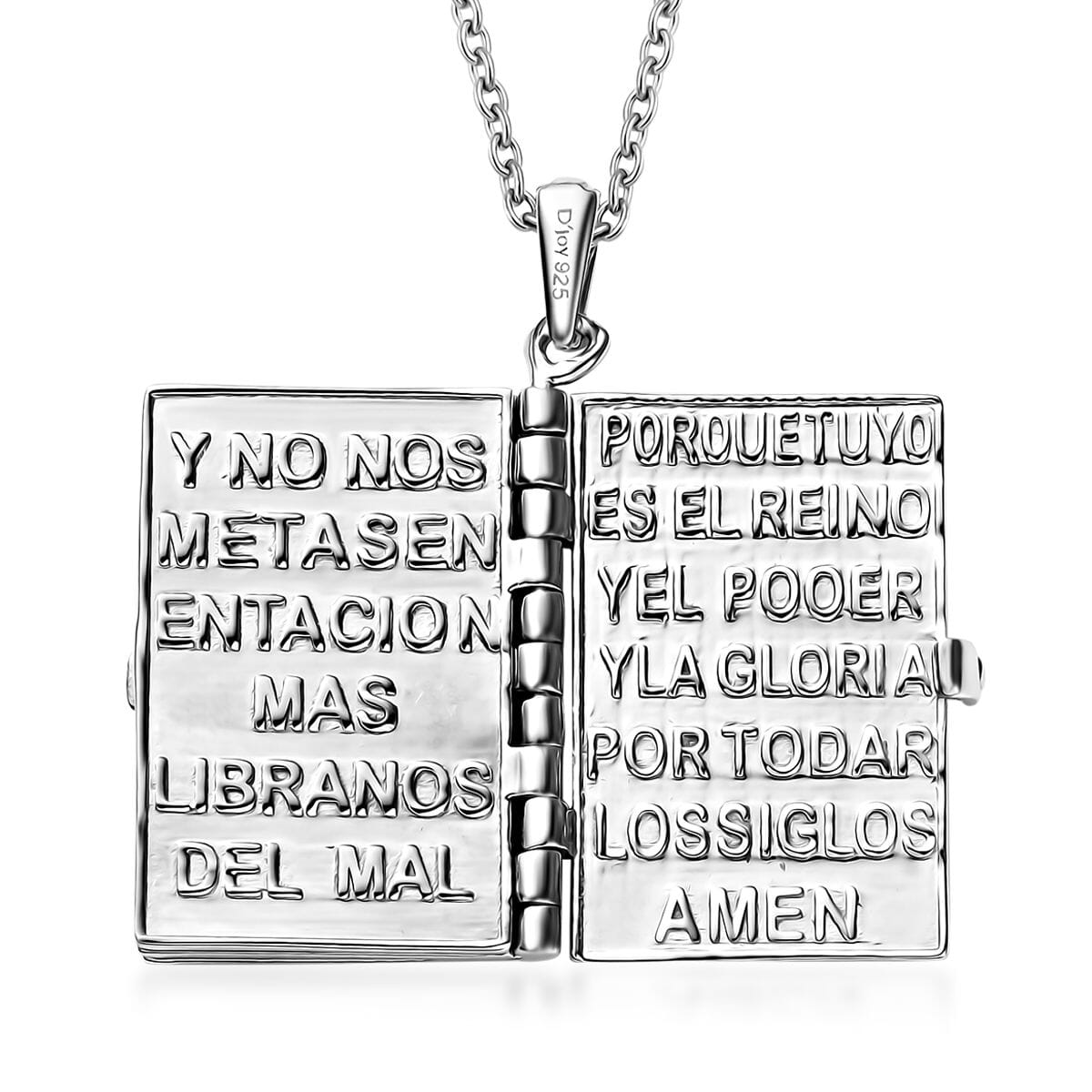 Lords Prayer Pendant in Rhodium Over Sterling Silver 6.65 Grams with Stainless Steel Necklace 20 Inches