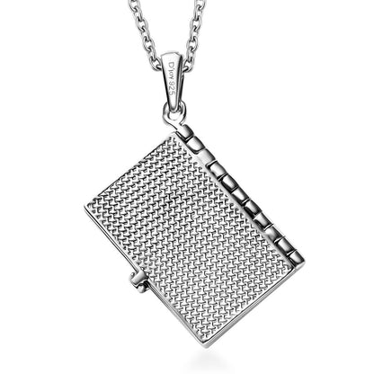 Lords Prayer Pendant in Rhodium Over Sterling Silver 6.65 Grams with Stainless Steel Necklace 20 Inches