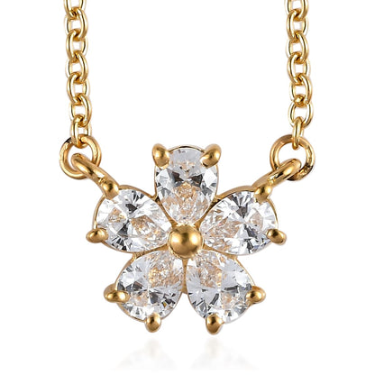 Made with Finest CZ Floral Necklace 20 Inches 14K Yellow Gold Over Sterling Silver and ION Plated YG Stainless Steel 1.65 ctw