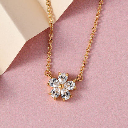 Made with Finest CZ Floral Necklace 20 Inches 14K Yellow Gold Over Sterling Silver and ION Plated YG Stainless Steel 1.65 ctw