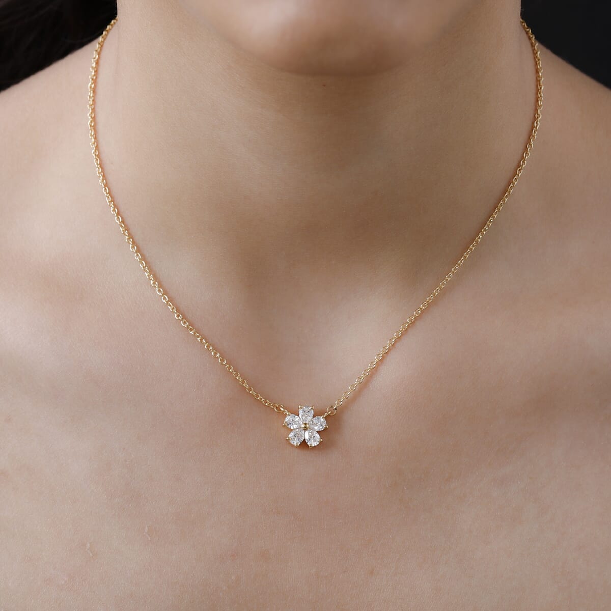 Made with Finest CZ Floral Necklace 20 Inches 14K Yellow Gold Over Sterling Silver and ION Plated YG Stainless Steel 1.65 ctw