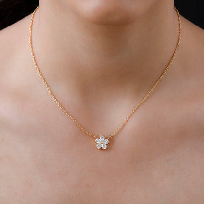 Made with Finest CZ Floral Necklace 20 Inches 14K Yellow Gold Over Sterling Silver and ION Plated YG Stainless Steel 1.65 ctw