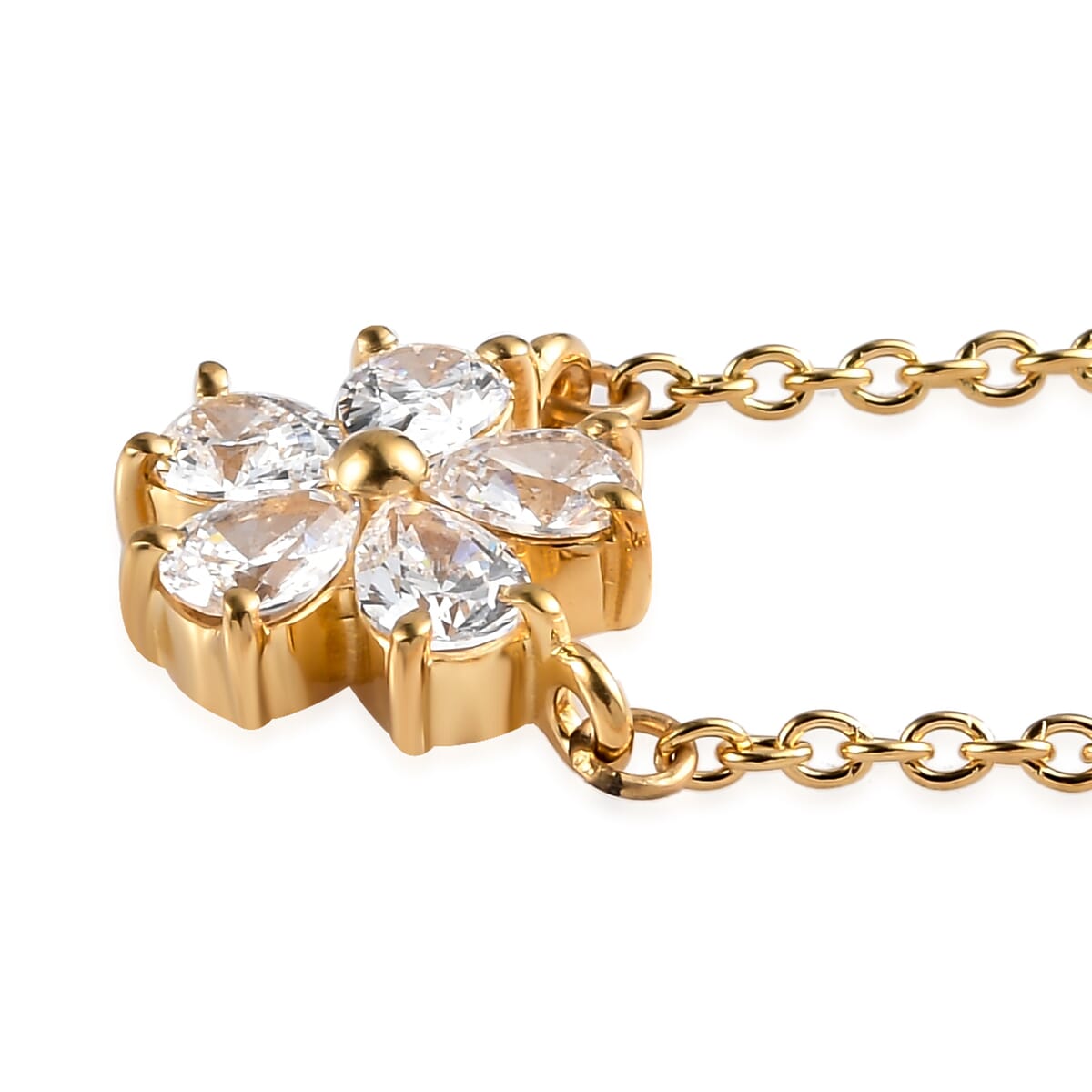 Made with Finest CZ Floral Necklace 20 Inches 14K Yellow Gold Over Sterling Silver and ION Plated YG Stainless Steel 1.65 ctw