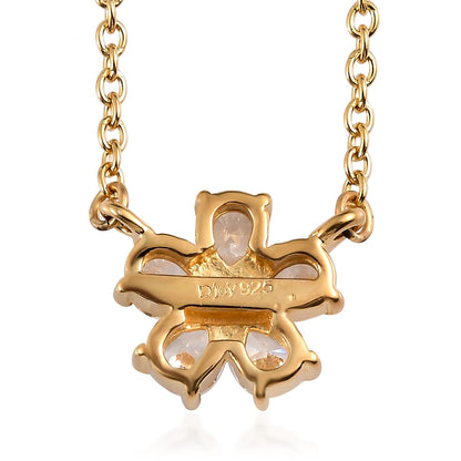 Made with Finest CZ Floral Necklace 20 Inches 14K Yellow Gold Over Sterling Silver and ION Plated YG Stainless Steel 1.65 ctw