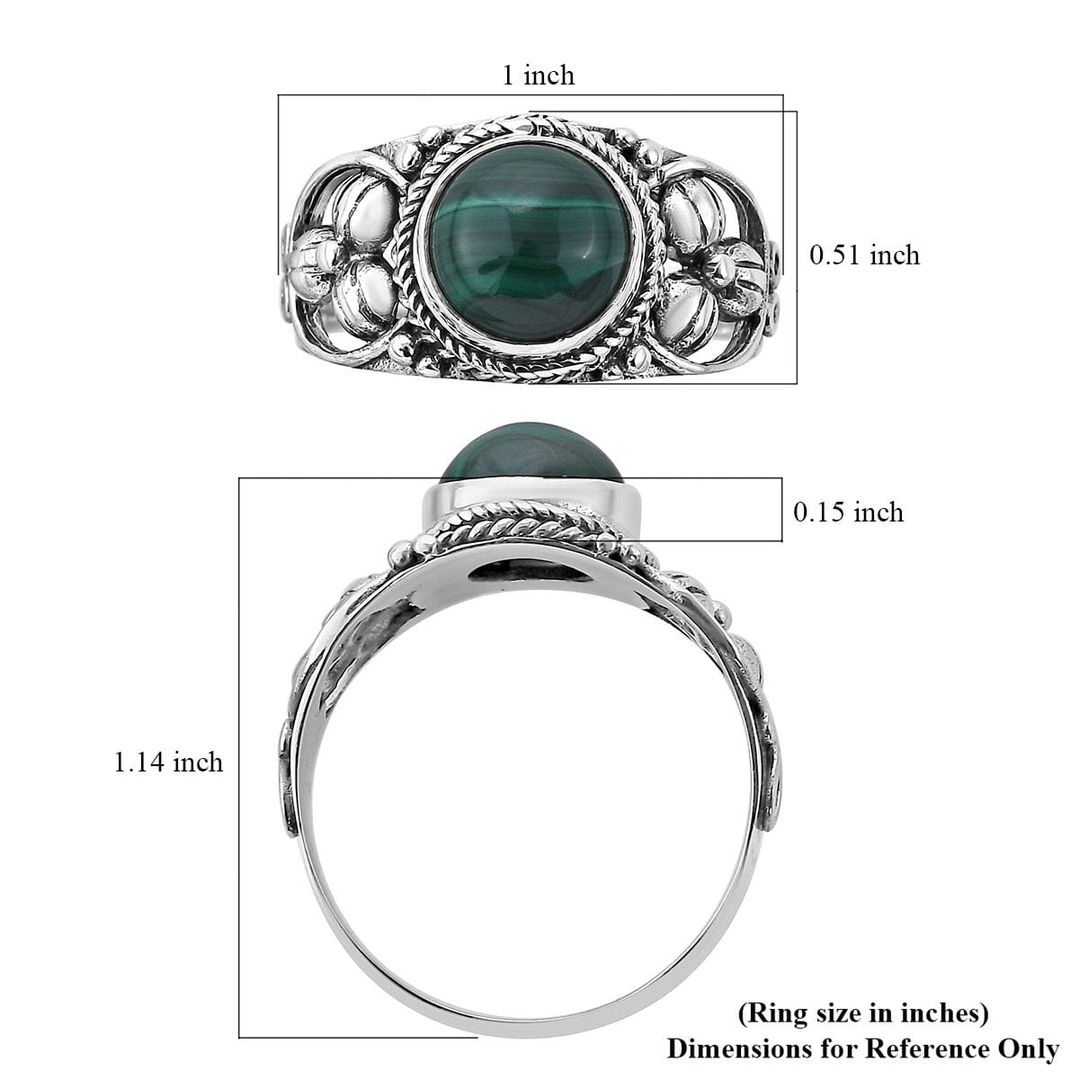 Bali Legacy African Malachite Ring in Sterling Silver 3.40 ctw