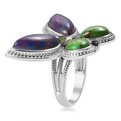 Mojave Purple Turquoise and Multi Gemstone Butterfly Ring in Stainless Steel 9.10 ctw