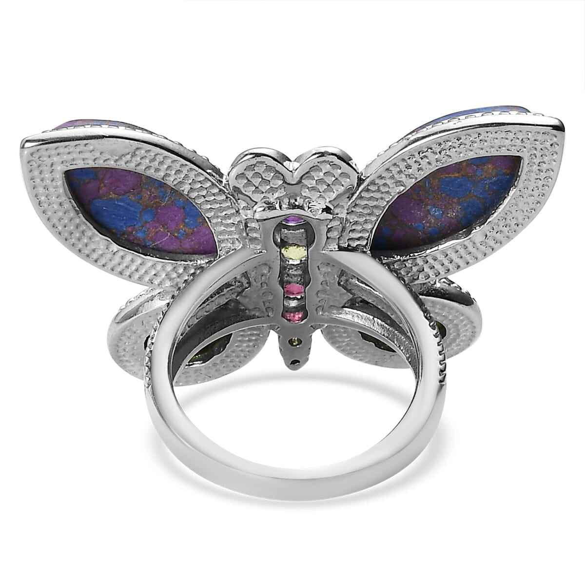 Mojave Purple Turquoise and Multi Gemstone Butterfly Ring in Stainless Steel 9.10 ctw