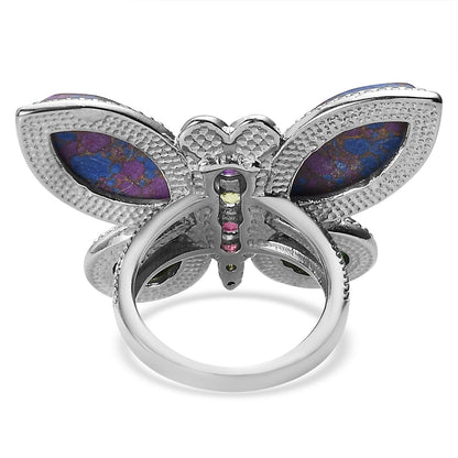 Mojave Purple Turquoise and Multi Gemstone Butterfly Ring in Stainless Steel 9.10 ctw