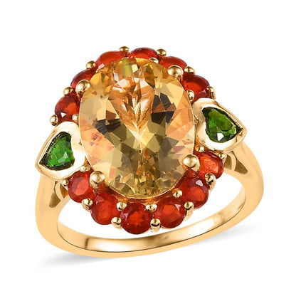 Yellow Labradorite and Multi Gemstone Halo Ring in Vermeil Yellow Gold Over Sterling Silver 6.35 ctw