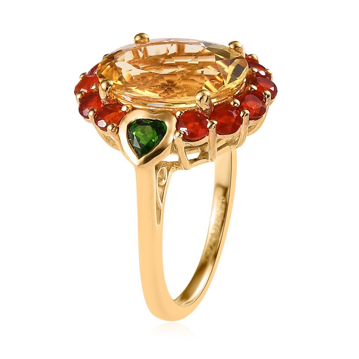 Yellow Labradorite and Multi Gemstone Halo Ring in Vermeil Yellow Gold Over Sterling Silver 6.35 ctw