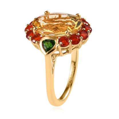 Yellow Labradorite and Multi Gemstone Halo Ring in Vermeil Yellow Gold Over Sterling Silver 6.35 ctw