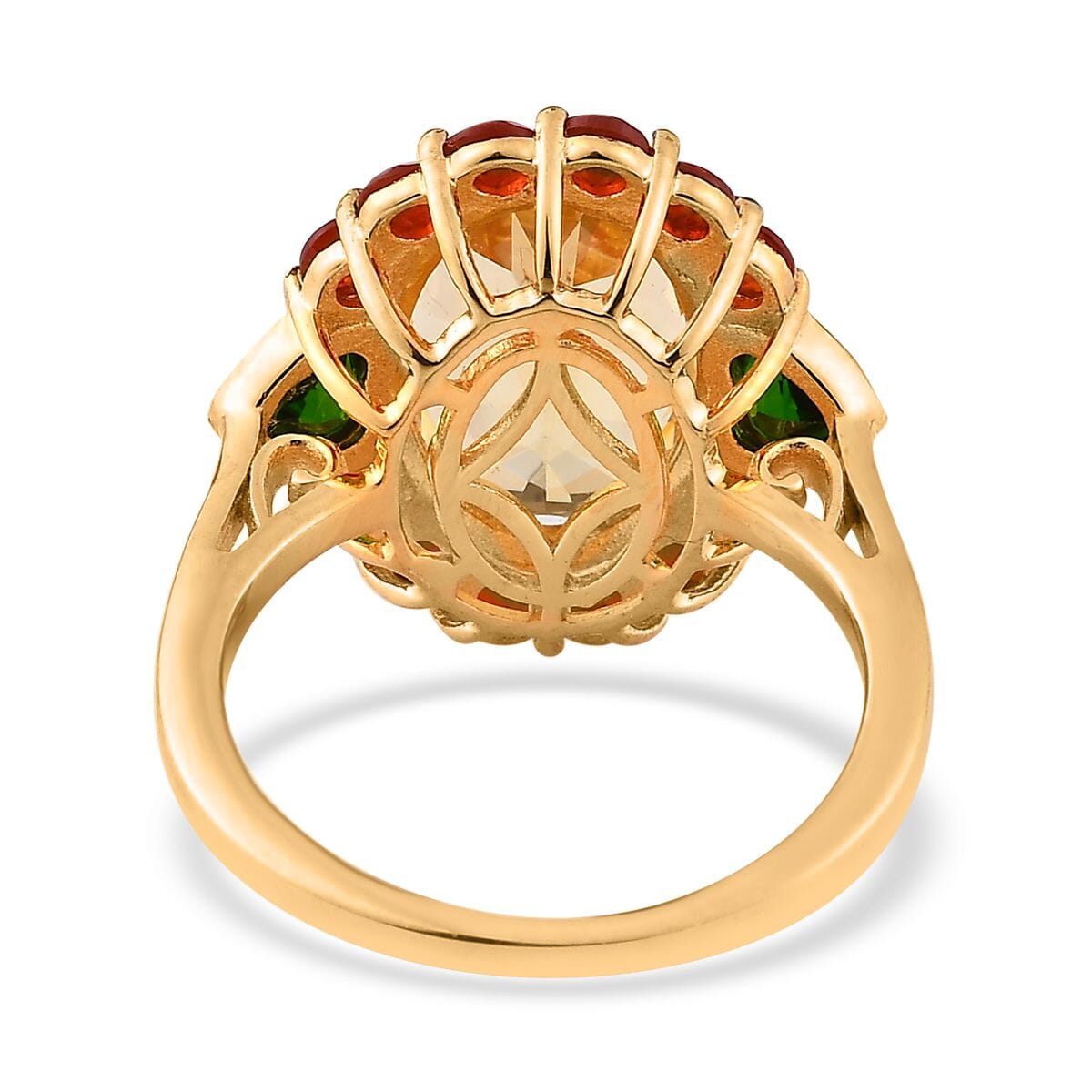 Yellow Labradorite and Multi Gemstone Halo Ring in Vermeil Yellow Gold Over Sterling Silver 6.35 ctw