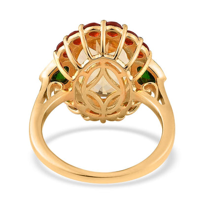 Yellow Labradorite and Multi Gemstone Halo Ring in Vermeil Yellow Gold Over Sterling Silver 6.35 ctw