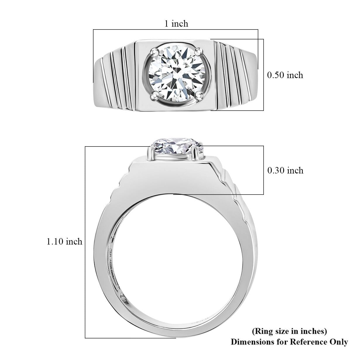 Strontium Titanate Men's Ring in Platinum Over Sterling Silver 3.00 ctw