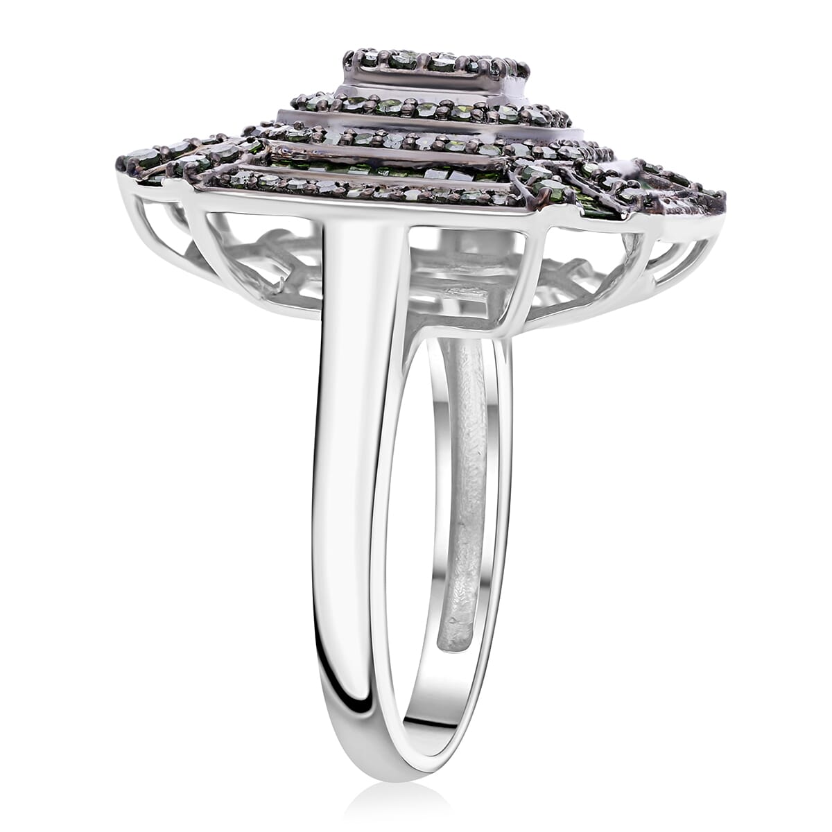 Green Diamond (IR) Art Deco Ring in Platinum Over Sterling Silver